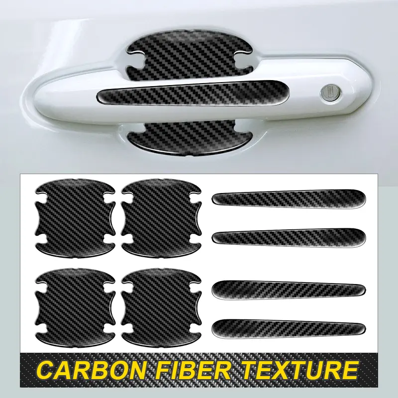toolupgrade 8-Piece Sticker Deco Car Stickers Set - 3D Carbon Fiber Handle & Door Bowl Guards, PVC Adhesive, Abrasion-Resistant, Water-Resistant, Anti-Scratch, Paint Protector for Universal Cars (4 Handles + 4 Bowls, Ideal for Outdoor Parking)
