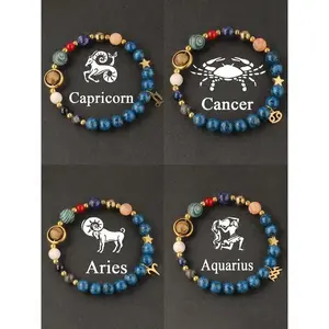 Crystal bracelet with zodiac beads, unisex, fashionable jewelry gift idea, trendy accessory, perfect birthday present.