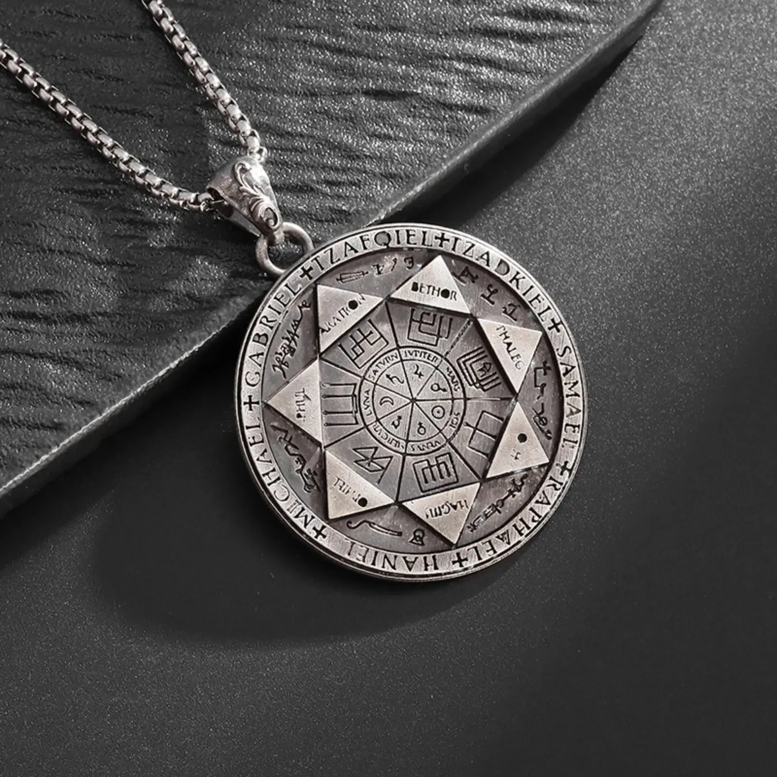 Luxe-Link 7 Archangels Protection Sigil Gothic Necklace - Trendy, Emblem, Angel Motif, Celestial Goth Necklaces for Men, Occult Fashion Statement Chain, Unique Daily Wear TikTok Viral Item, Trendy Necklaces
