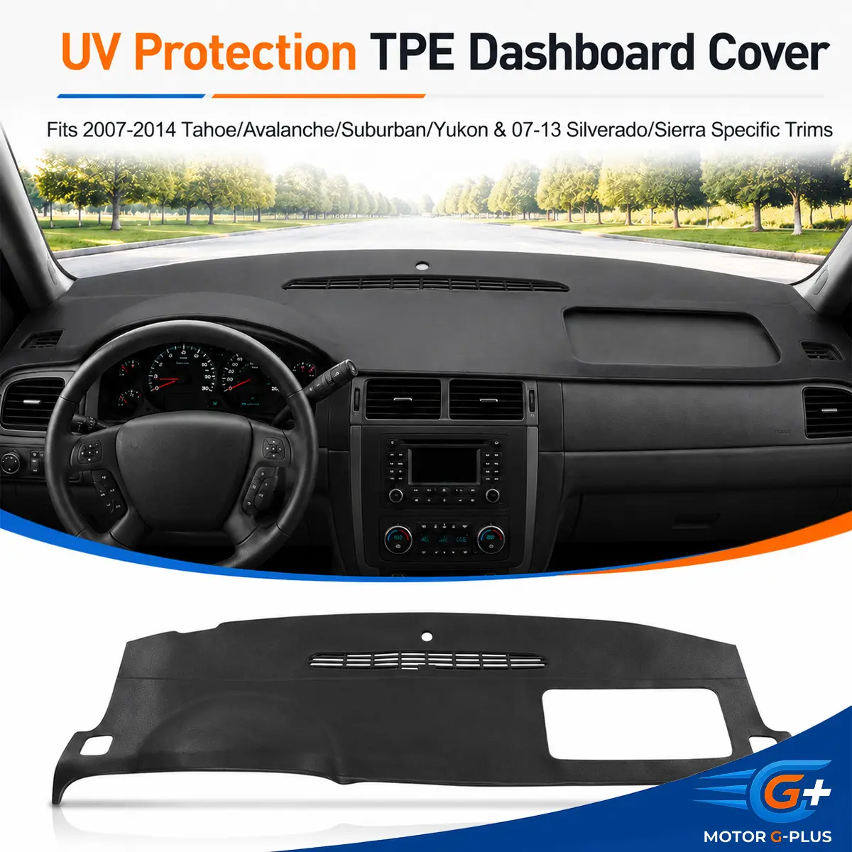MOTOR GPLUS 100% New TPE Molded Textured Interior Dashboard Cover Cap - UV Protection, Hide Cracks, Reduce Windshield Glare, Perfect Fit for 2007-2014 Chevy Avalanche, Tahoe, Suburban, GMC Yukon Automotive Accessory (Father's Day Gift), Gmc Sierra, Easy I