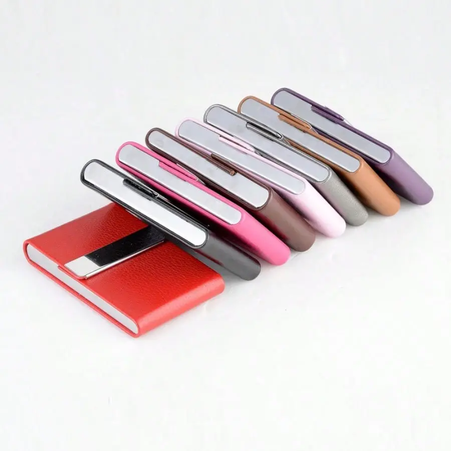 Business Card Holder and Organizer with Vertical Design, Premium Leather Card Case Gift for Office Use, Desk Accessories, Card Slots, Desk Organizers, 7-Piece Cigarette Holder Included