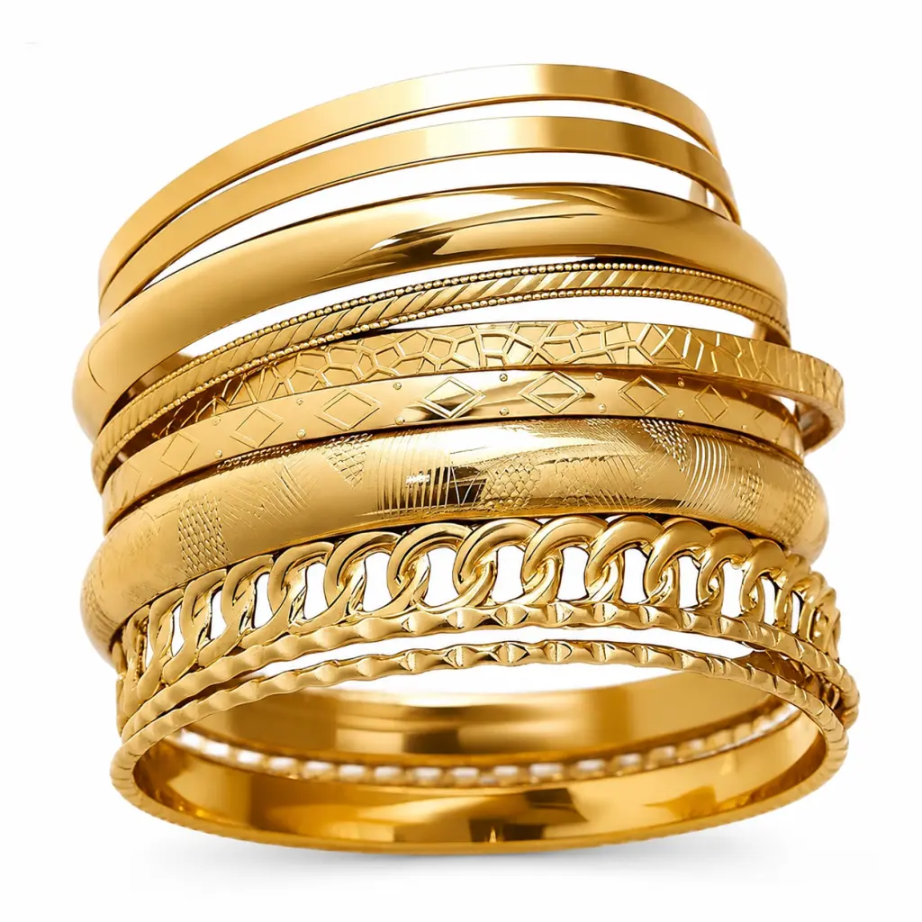 Gold Bangle Bracelets for Women, Indian Bangles Stackable Set, Multi Layer Textured  Gold Plated Chunky Bracelets Boho Jewelrys Set