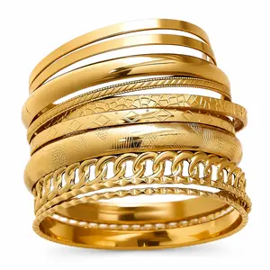 Gold Bangle Bracelets for Women, Indian Bangles Stackable Set, Multi Layer Textured  Gold Plated Chunky Bracelets Boho Jewelrys Set