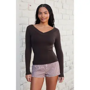 John Galt Women's Brown Gingham Keira Ruffle Pajama Shorts