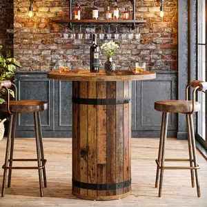 Tribesigns Round Bar Table, 39.4-Inch Bar Height, Bistro Pub Table for Kitchen, Living Room, Small Space, Brown (Only Table) summervibes