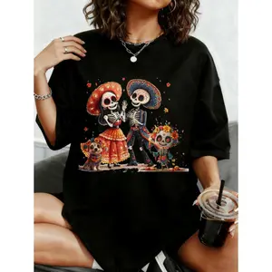 De Los Muertos La Catrina Day of The Dead Women Sugar Skull T-Shirt Top Vintage