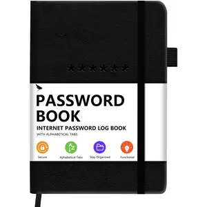 Password Book with Alphabetical Tabs - Hardcover Internet Address & Password Organizer - Password Keeper Notebook for Computer & Website - 5.2 x 7.6" Log-in Password Journal w/Thick Paper (Black)