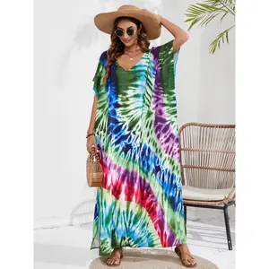 [Plus Size] Women's All Over Print Batwing Sleeve V Neck Dress, Muumuu Dress, Boho Casual Half Sleeve Long Dress for Daily Holiday Vacation Wear, Summer Maxi Clothing, Birthday Clothes for Women Black Girl Outfits Utah Girl Fits