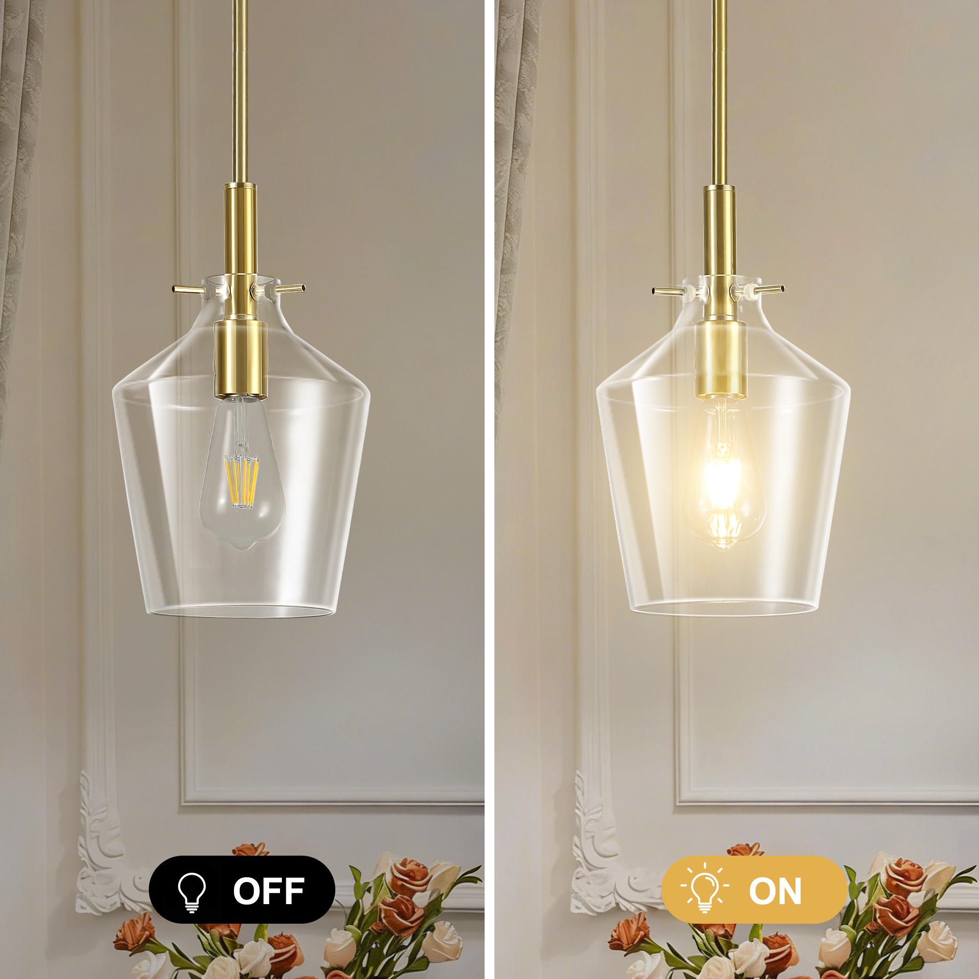 Clear Glass Bell Pendant Light Modern Single Head Hanging Lamp for Kitchen Island Black Gold Brushed Nickel Chrome Finish，E26，Bulb not included