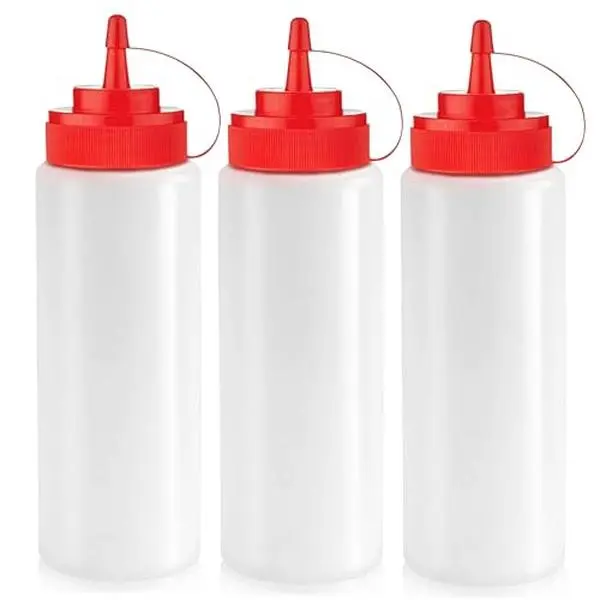 Norcalway 12 oz Condiment Squeeze Bottles for Sauces - Leak Proof Oil, Syrup, Dressing Squirt Bottles - 3 Pack