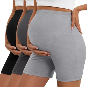 3 Pack Women's Maternity Shorts Cotton Over Belly Pregnancy High Waisted Summer Lounge Sleep Pajama Biker Shorts