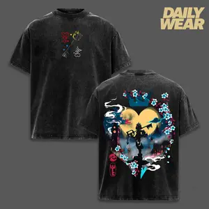 Sora Vintage Washed Oversized T-Shirt, Kingdom Hearts Heartless Battle Graphic Tee, Unisex Streetwear Anime Soft Cotton Top Outfit for Men, Casual Menswear Gift for Gaming Fans