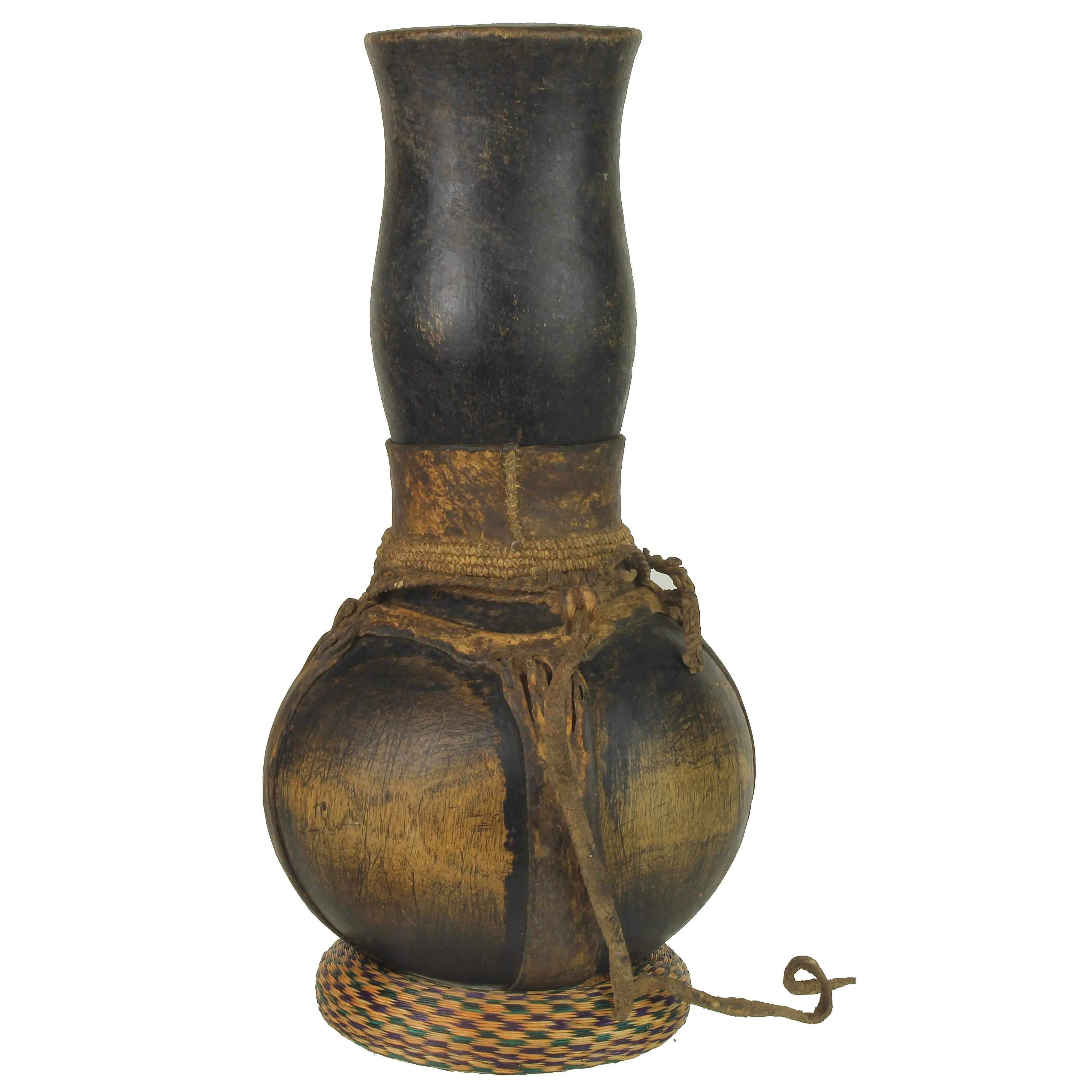 Vintage Wooden & Leather Milk Vessel from Congo, Africa | 14"