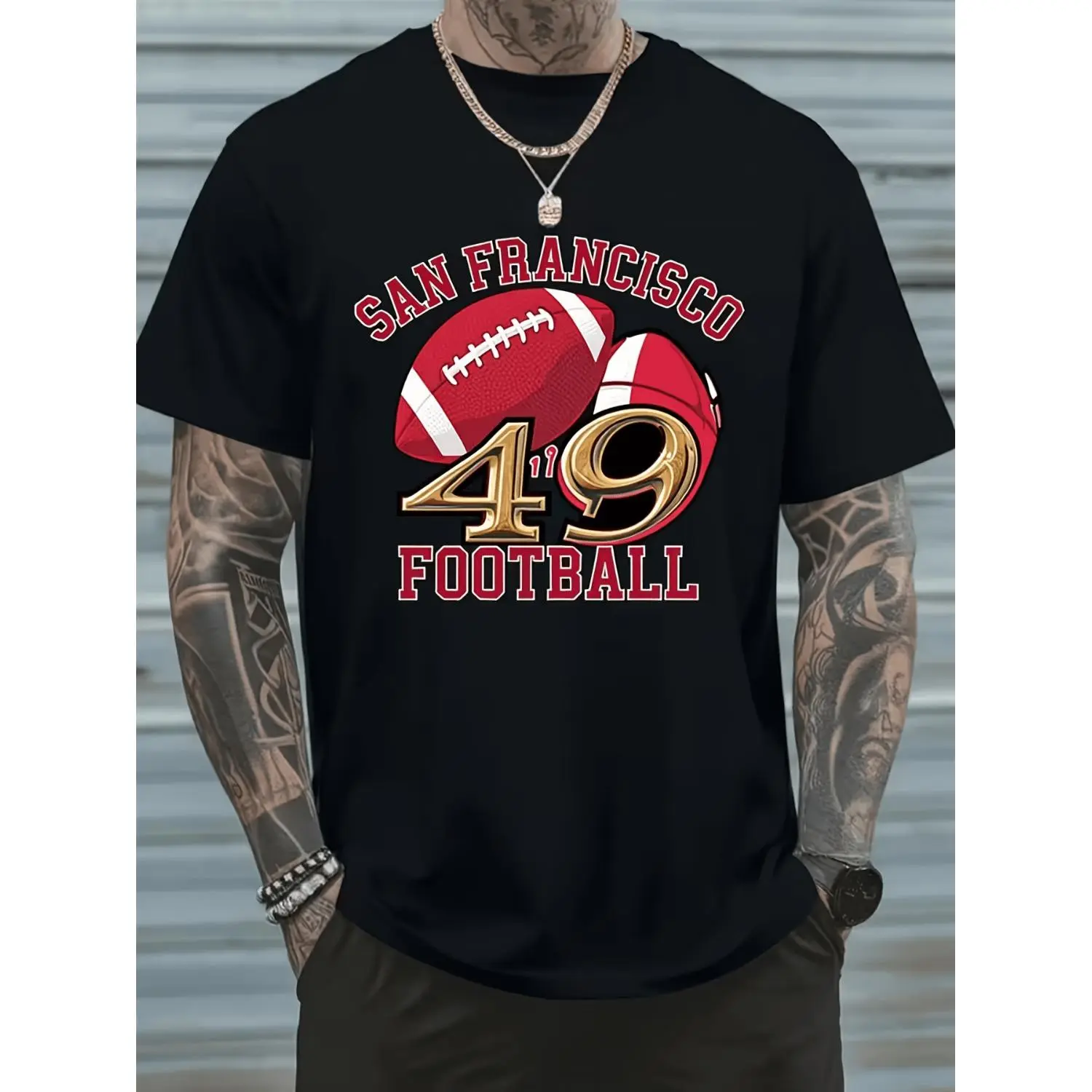Men's Vintage Football Team Logo T-Shirt Featuring a Classic San Francisco Design Made from 220g Pure Material with Round Neck Short Sleeves Perfect for Summer Street Style Casual Wear and Weekend Outings