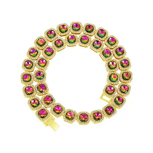 High-Quality Square Glass Candy Heart Necklace, Hip-Hop European And American Style Trendy Jewelry, Bracelet, Fashion Chain For Men