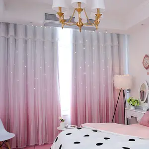 Star Print Double Layer Curtain, 1 Count Modern Simple Blackout Curtain, Window Screen for Home Living Room Bedroom Hotel Decor, Home Decoration Curtain