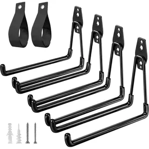 Heavy Duty Garage Hooks 4 Pack, 7.7 inch U Shaped Long Hanger, with 2 Extension Cord Holder Organizer, Wall Mounted Storage System for Power Garden Tool Hanging, Ladders, Bikes, Hose
