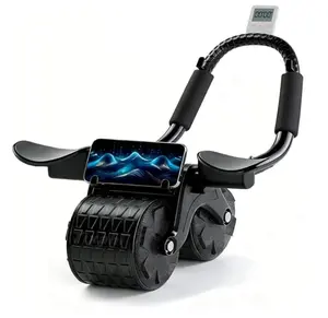 Abdominal Fitness wheel - for abdominal training, with timer, mobile phone holder, kneeling pad, double wheel design, environmentally friendly materials