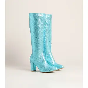 Star Sparkle Rhinestone Block Heel Boots