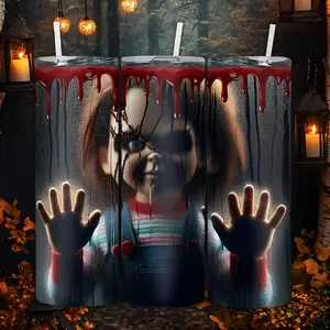 1 Piece 20 oz Chucky Inspired Stainless Steel Water Bottle with Glass Lid and Straw - BPA Free, Perfect for Outdoor Travel and Seasonal Drinks - Perfect Valentine's Day Gift