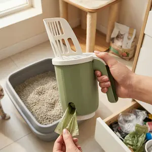 Cat Litter Scoop with Built-in Waste Bin and Bag Dispenser, All-in-One Litter Cleaning Tool for Cats, Large Capacity Litter Scooper with Dual Sifting Design, Pet Waste Cleaner for Fast and Easy Daily Cleaning