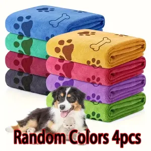 4 Pack Quick Drying Pet Towels, Soft Absorbent Microfiber, Colorful Claw Print Design, Ideal for Bathing and Grooming, Dog Towels