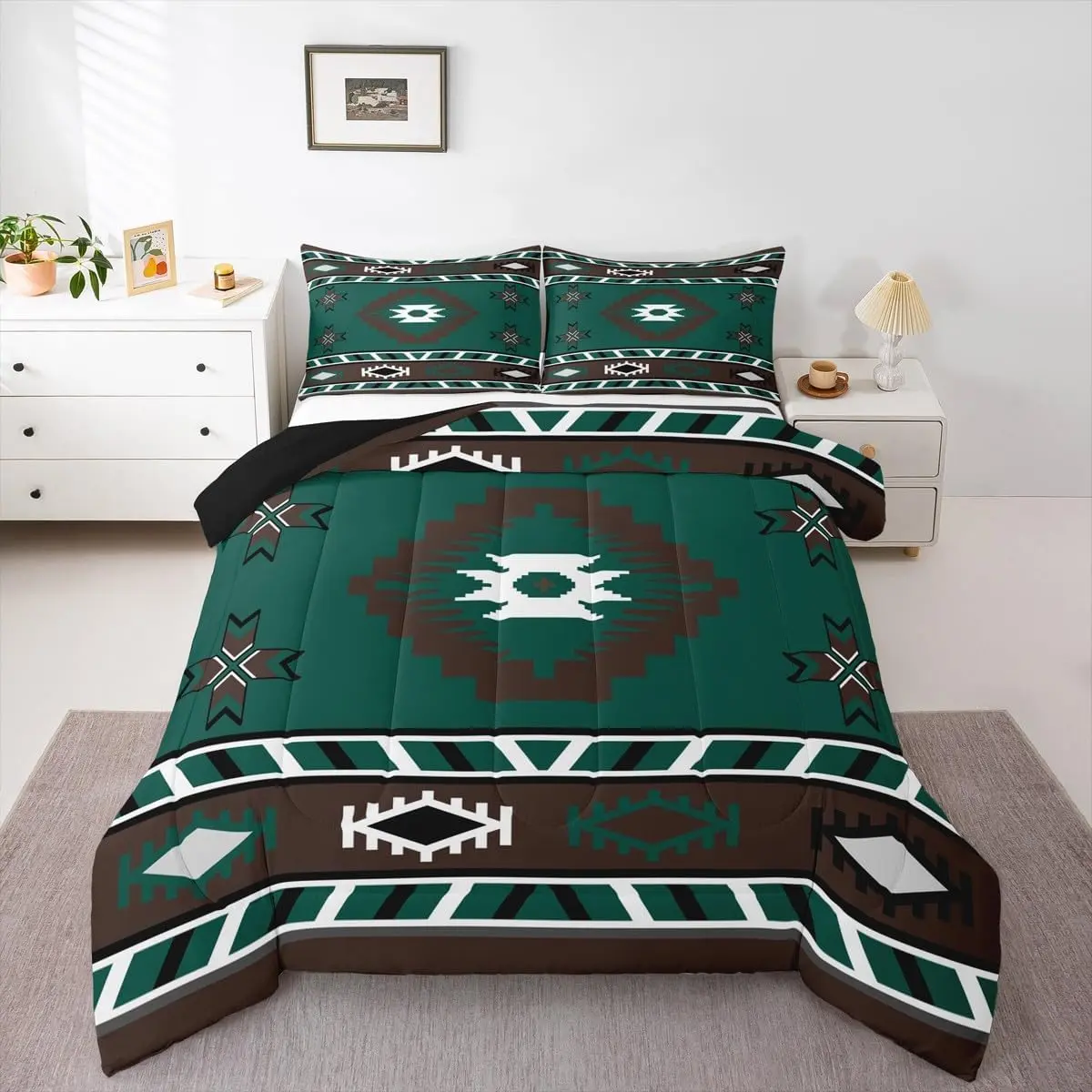 Feelyou Rustic Western Microfiber Duvet Set - Multi-Size Tribal Print Decorative Bedding Set, Soft Vintage Microfiber Bedding for Teens, Exotic Ethnic Indian Quilt, RV/Outdoor Travel-Friendly Farmhouse Southwestern Room Decor, Microfiber Bedding Set