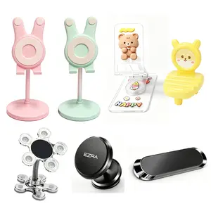 7Pcs Multi Cute Cartoon Bunny Bear & Magnetic Phone Stands, Adjustable Foldable Desktop Cell Phone Holders with Suction Cup Base, Compatible with All Mobile Phones, Ideal for Home, Office, Car & Desk Use