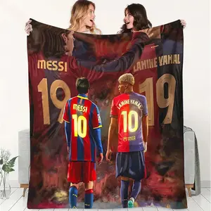 Soccer Star Inspired Blanket, Messi & Lamine Yamal Print Flannel Throw Blanket, Custom Image Blanket, Cozy Decorative Blanket for Home, Perfect for Camping, Traveling, and Office Warmth