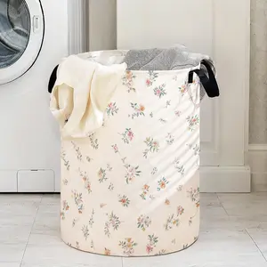 Floral Print Laundry Basket with Handle, Durable Foldable Clothes Storage Bin, Large Capacity Toy Organizer, Home Use Reusable Hamper