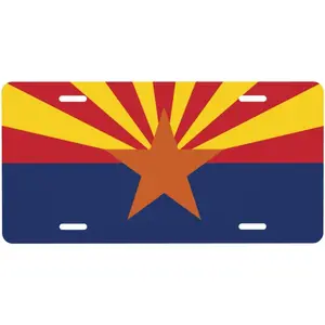 Arizona State Flag License Plate - Premium Aluminum 12x6 Waterproof Vibrant AZ Copper Star Sunset Rays Grand Canyon State Car Decor Gift - Flat Print