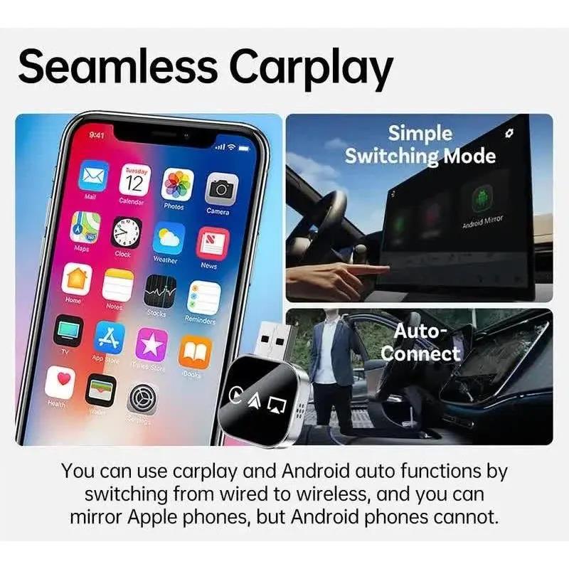 USB Wireless CarPlay Dongle Convert Wired to Wireless for Apple CarPlay - Plug-and-Play Screen Mirroring Adapter for Seamless Connectivity