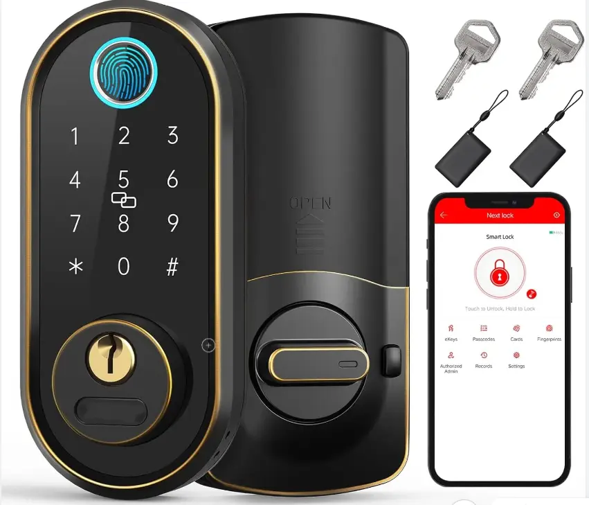 Smart Electronic Deadbolt Safety Lock - Fingerprint Access, Touchscreen Keypad, Bluetooth Enabled Door Hardware