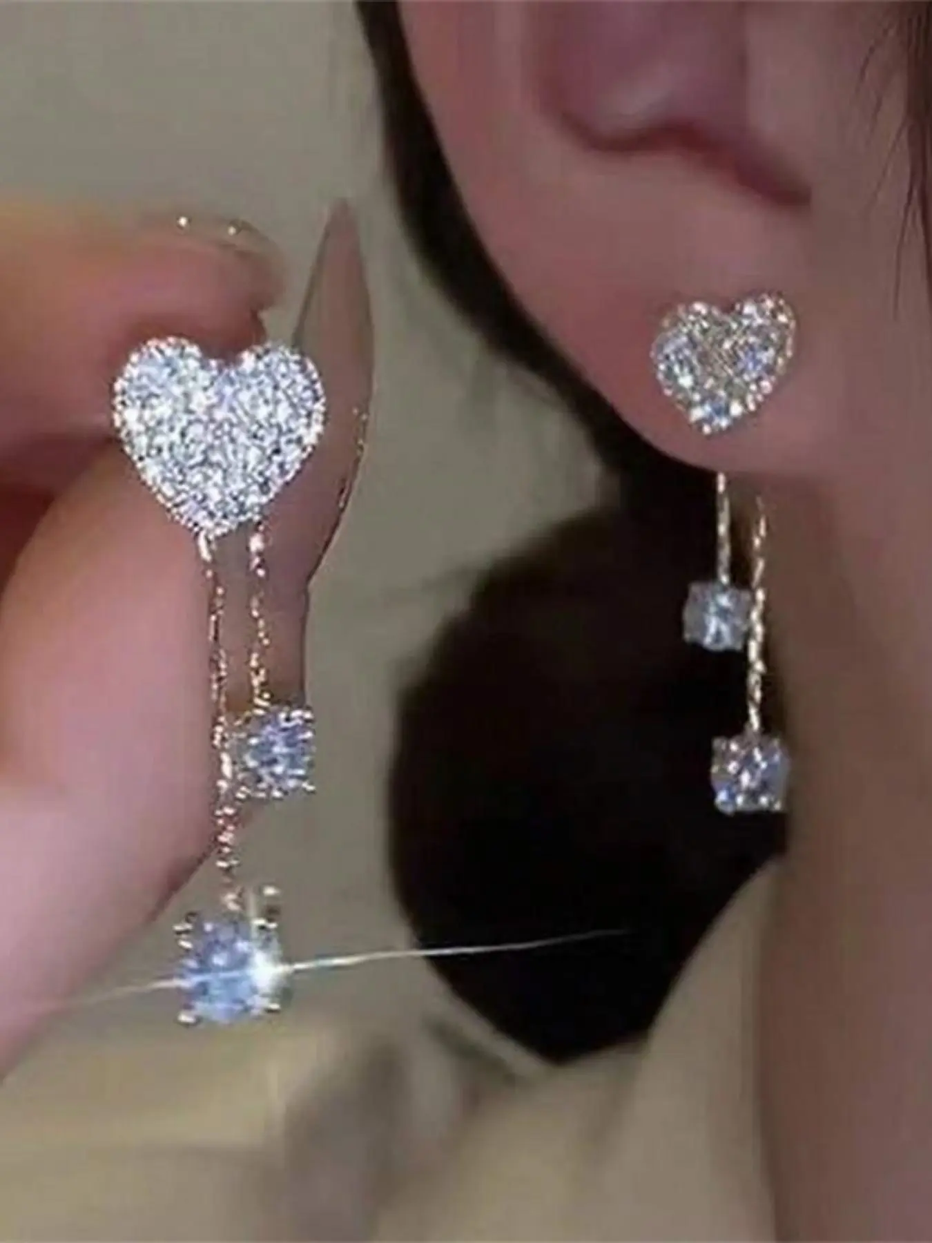 Heart Shaped Rhinestone Decorated Bling Earrings, Statement Earrings, Sparkling Ear Jewelry, Fashionable Jewelry for Women & Girls, Trendy All-match & Exquisite Jewelry for Birthday Gift