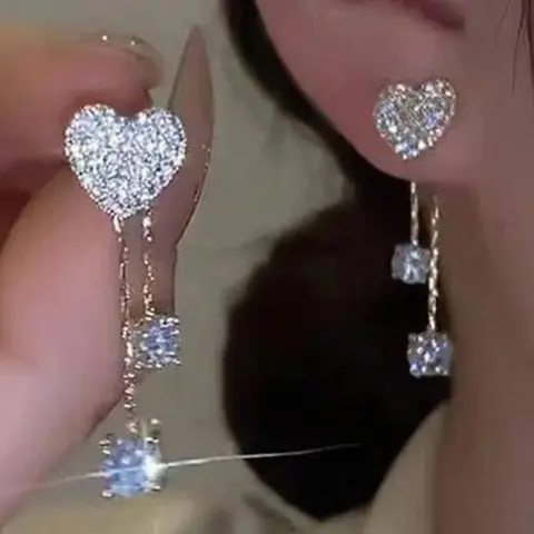 Heart Shaped Rhinestone Decorated Bling Earrings, Shining Earrings, Statement Earrings, Sparkling Ear Jewelry, Fashionable Jewelry for Women & Girls, Trendy All-match & Exquisite Jewelry for Birthday Gift