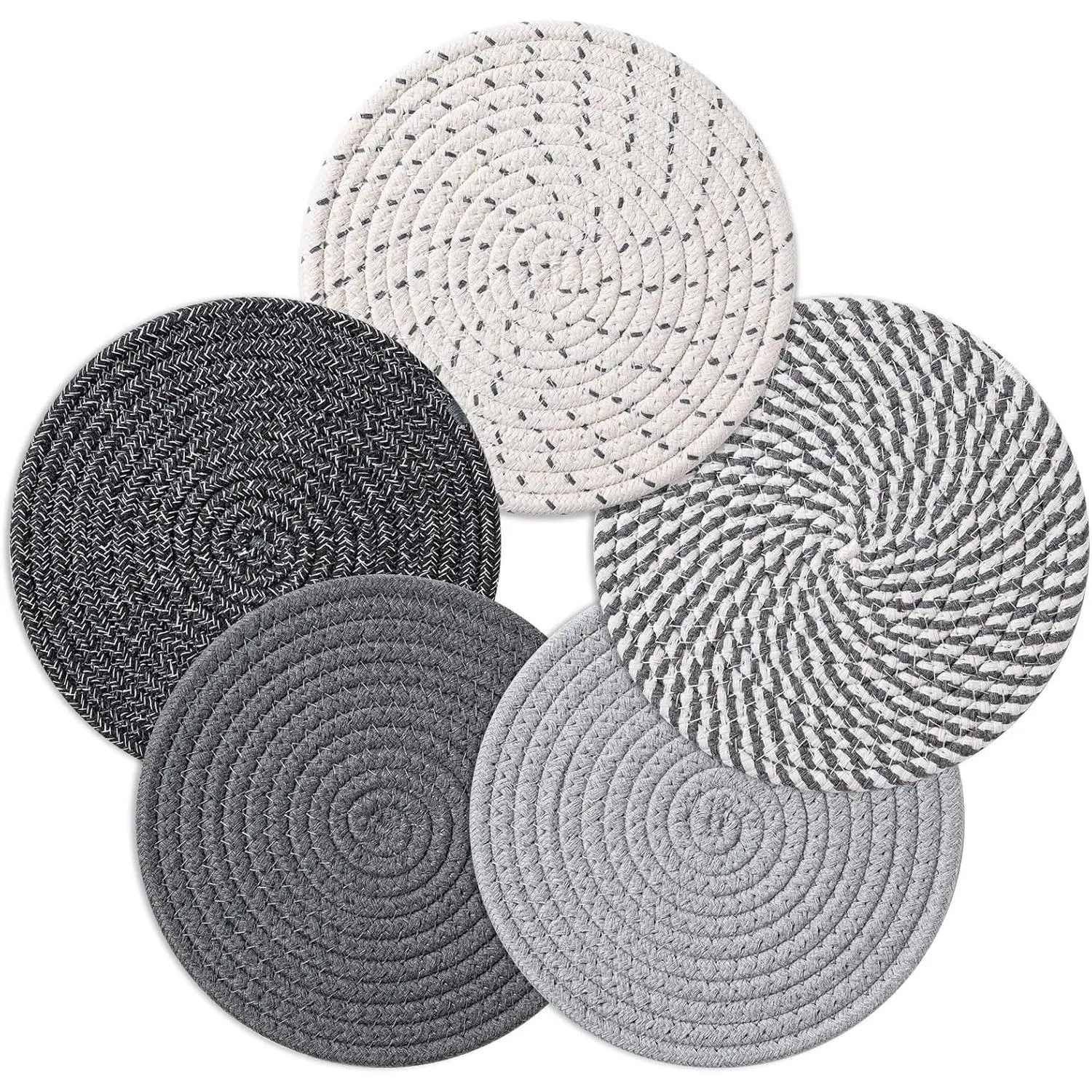 Waveports Trivets for Hot Dishes, Pots and Pans, 5 Heat Resistant Pot Holders for Kitchen, Home, Hot Pads for Countertop and Table, Farmhouse Decor Vase Mats,