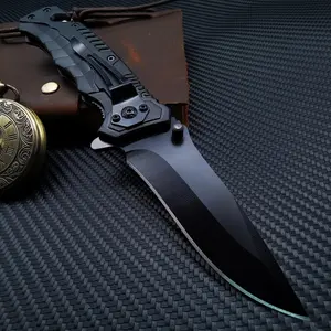 Heavy - Duty Black Folding Knife with Ergonomic Grip for Camping & Adventure