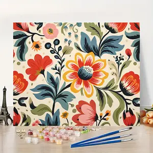 1Pcs Vintage Floral Pattern - Beginner-Friendly DIY Paint by Numbers Kit - 16x20 Inches - Frameless - Paint by Numbers, Acrylic Painting - Acrylic Numbered Canvas - Ideal for Home Wall Decor and Gifts