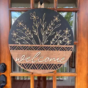 3D Wooden Welcome Door Hanger, Front Door Decor, Front Door Sign, Newlyweds, Engagement Gift, Wooden Door Sign, Home Decor, Porch Decor, Round Wreath for Front Door, Vintage Plaque Decor