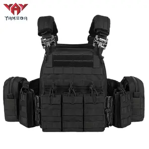 Yakeda VT-6031-5 QR Tactical Gear Weighted Plate Carrier Black Colete Tatico Military Training Vest with Multiple Pockets Square Neck Design for Enhanced Physical Training and Weight Distribution Support - Activewear