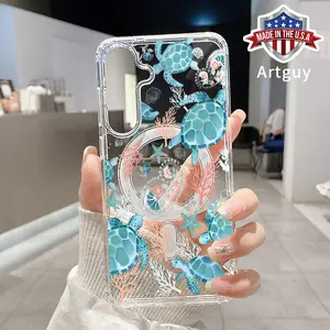 Magnetic Phone Case for Samsung Galaxy S24 Plus S25 Ultra S23 FE Ultra S22+ Cyan turtle Pattern TPU Shockproof Anti-Scratch Stylish Smartphone Cover