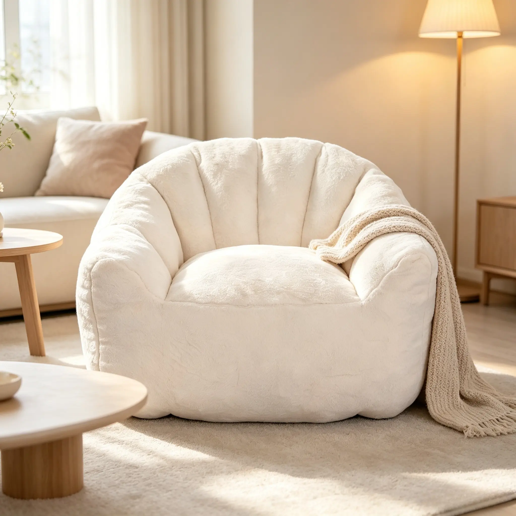 Floral Bean Bag Chair for Adults - Ultra Soft Faux Fur Floor Sofa with Petal Back, Ideal for Game Room, Reading Nook, Living Room, Dorm & Apartment Lazy Lounge Seating
