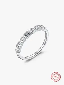925 Sterling Silver Fashion Rectangle Shaped Zirconia Ring, Stackable Ring for Women, Fashion Jewelry for Party, Daily Decor, Trendy All-match & Exquisite Jewelry for Birthday Gift