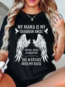 100% Cotton Unisex My Mama is My Guardian Angel In Heaven Memory Memorial Tees T-Shirt