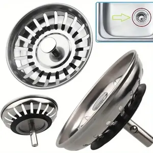2 Counts Advanced Stainless Steel Kitchen Sink Filter and Plug Set, Plated Anti-Clogging Design with Scraper for Efficient Drainage in the Kitchen