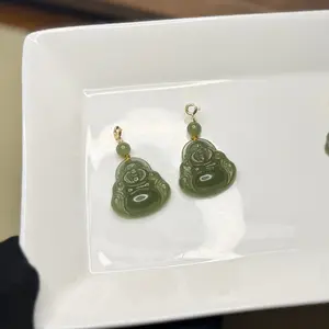 Large Natural Hetian Jade Buddha Pendant with 14K Gold Filled Clasp