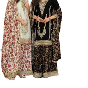 Partywear Chinon shrara set with Duppta