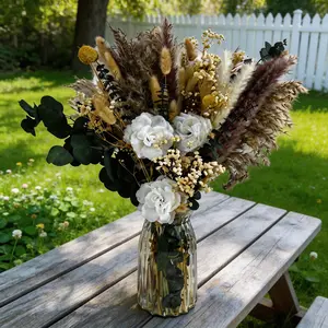 Boho Dried Flower Arrangement for Engagement Party, Pampas Grass Vase Decor
