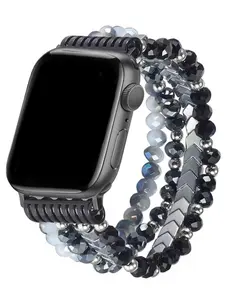 Adjustable Elastic Agate Jewelry Strap for Apple Watch Series 1-10 & Se, Durable Replacement Band Fits 38mm-49mm Models, Women's Fashion Accessory, Smart Watch Accessories