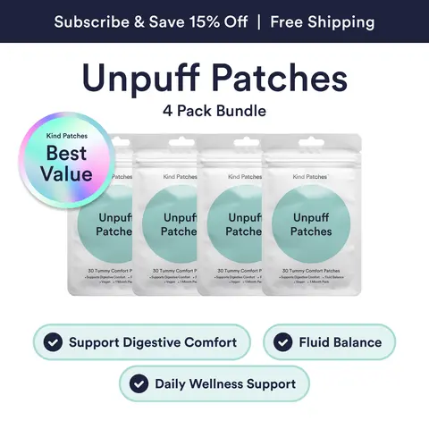 Kind Patches, Puff Away Pack, 120 Tummy Comfort Patches: Support Digestive Comfort, Fluid Balance, Vegan, 4 Months Pack